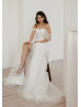 Off Shoulder Ivory Lace Sparkly Tulle Gorgeous Wedding Dress